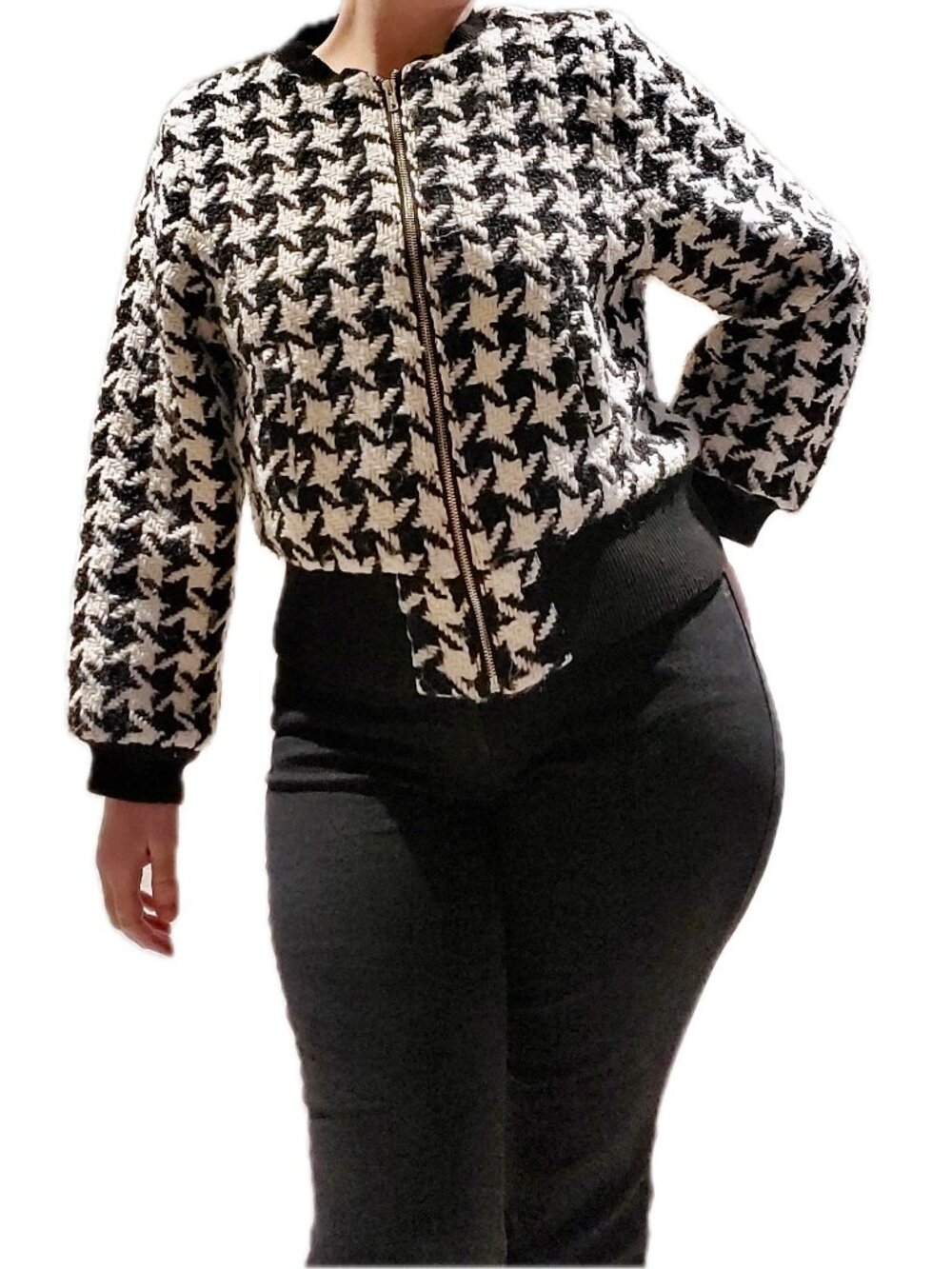 Bishop + Young Houndstooth Tweed Bomber Jacket Large